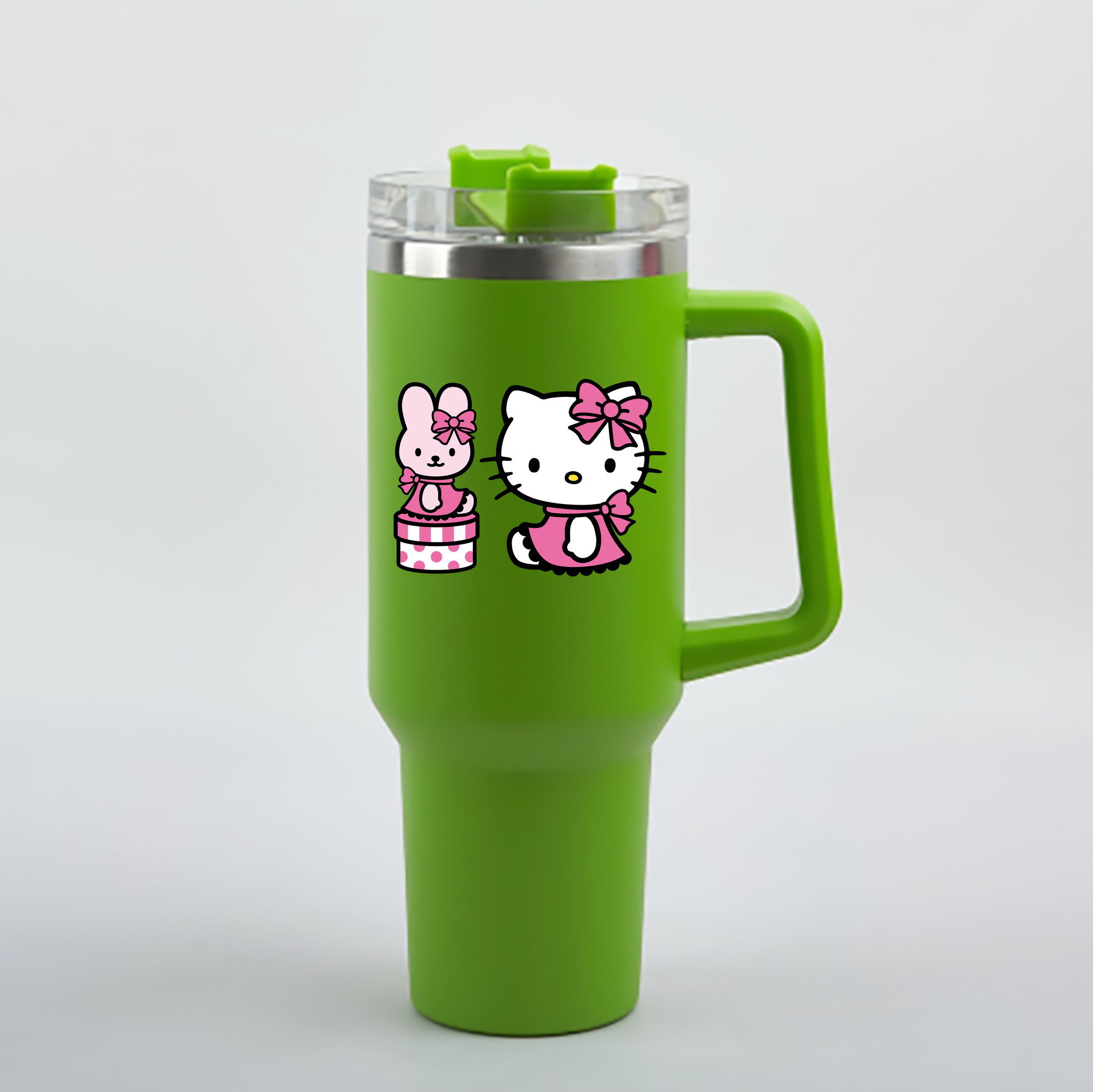 （画像用） Hello Kitty ハローキティ 1200mL車用タンブラー - クリスタルステッカー（プラスチックストロー付き）